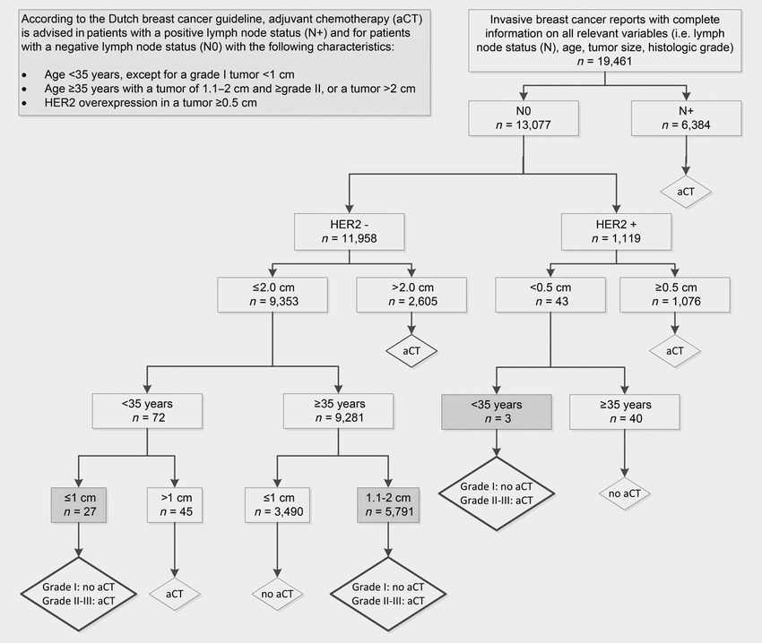 Flowchart showing the decision tree for adjuvant chemotherapy (aCT) in ...