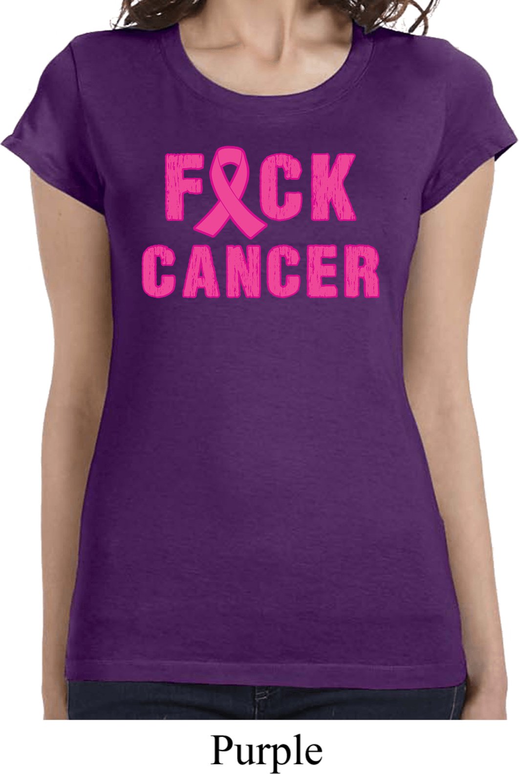 Ladies Breast Cancer Shirt F*CK Cancer Longer Length Tee T ...