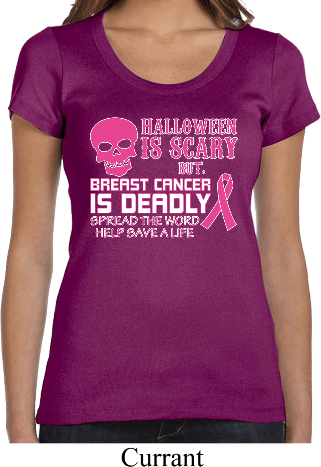 Ladies Shirt Halloween Scary Breast Cancer Deadly Scoop ...